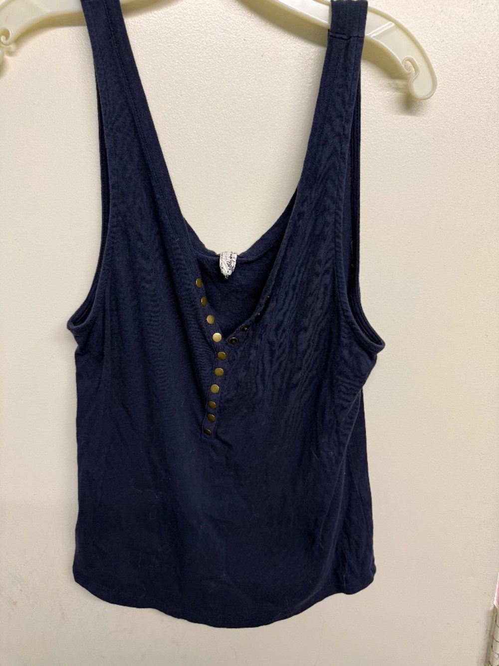 Free People Navy Blue Tank Top with Gold Button Details